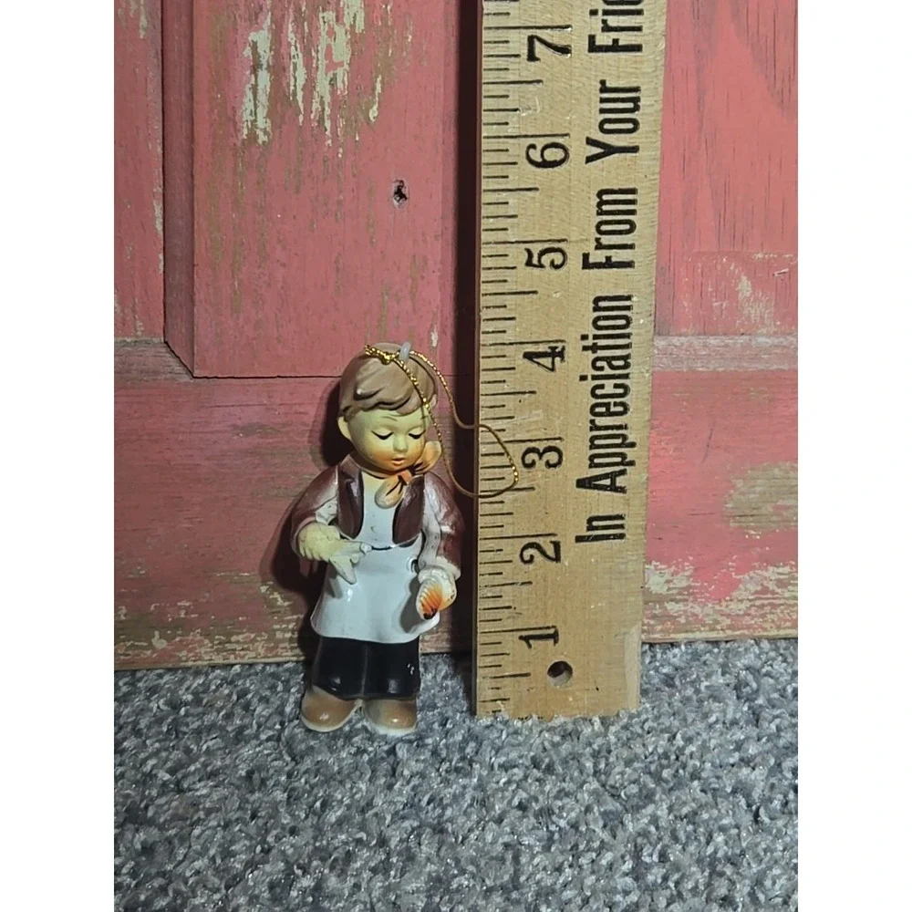 VINTAGE Goebel Hummel Style Christmas Ornament Boy Barber Scissors‎ Comb Apron